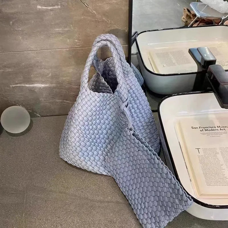 Women PU Leather Knitting Handbag Lady Fashion Classic Tote Female Quality Hand-woven Basket Shoulder Bag Messenger with Purse 24Hr Smart